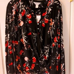 Floral Long Sleeve Blouse - Wrap Front